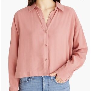Madewell Long-Sleeve Lusterweave Hartfield Crop Button Down Shirt